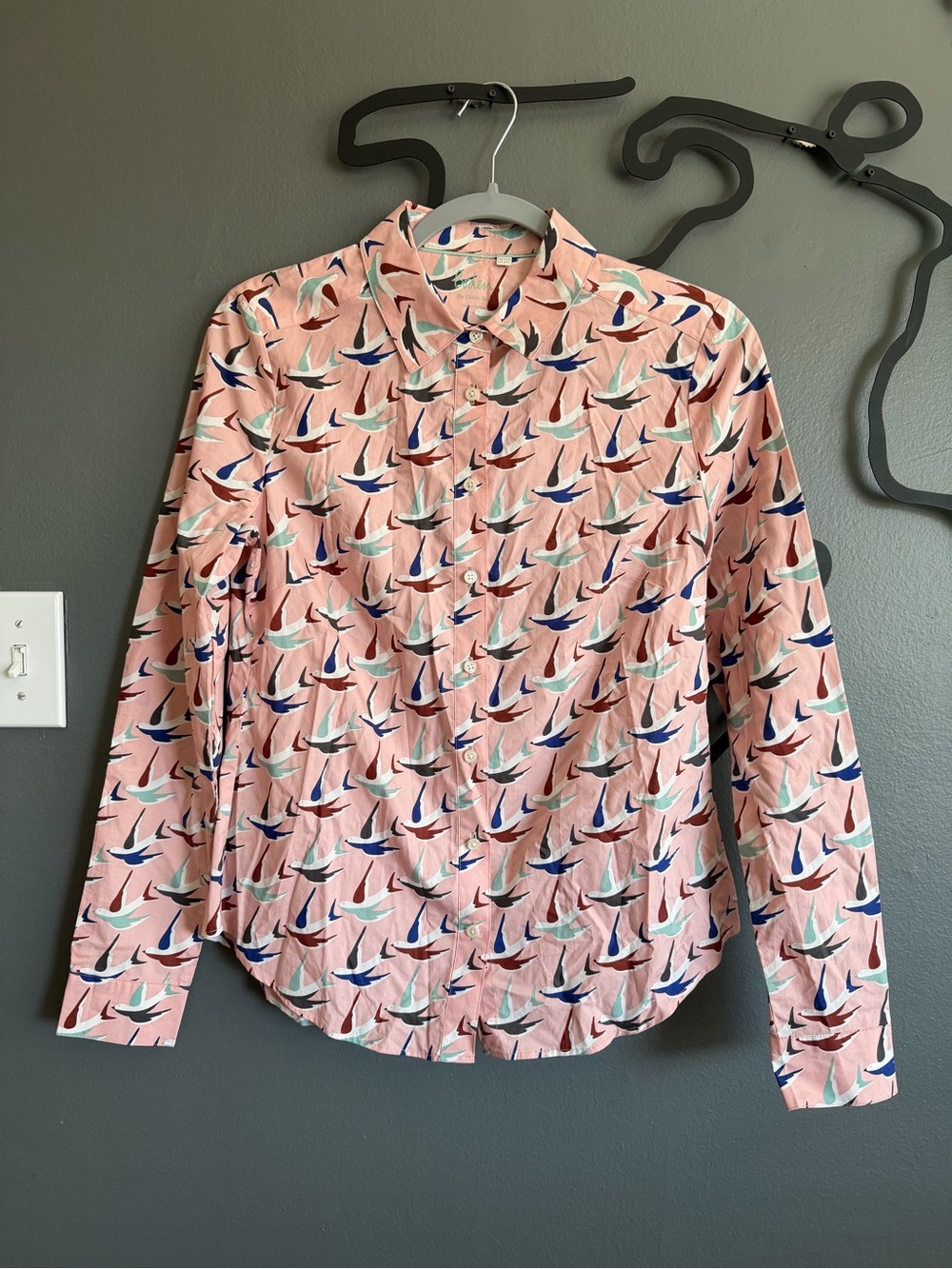 Boden The Classic Shirt Button-Down Cotton Shirt - Pink Bird Print Size Medium